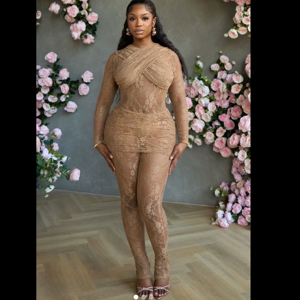 Brown Mesh Jumpsuit